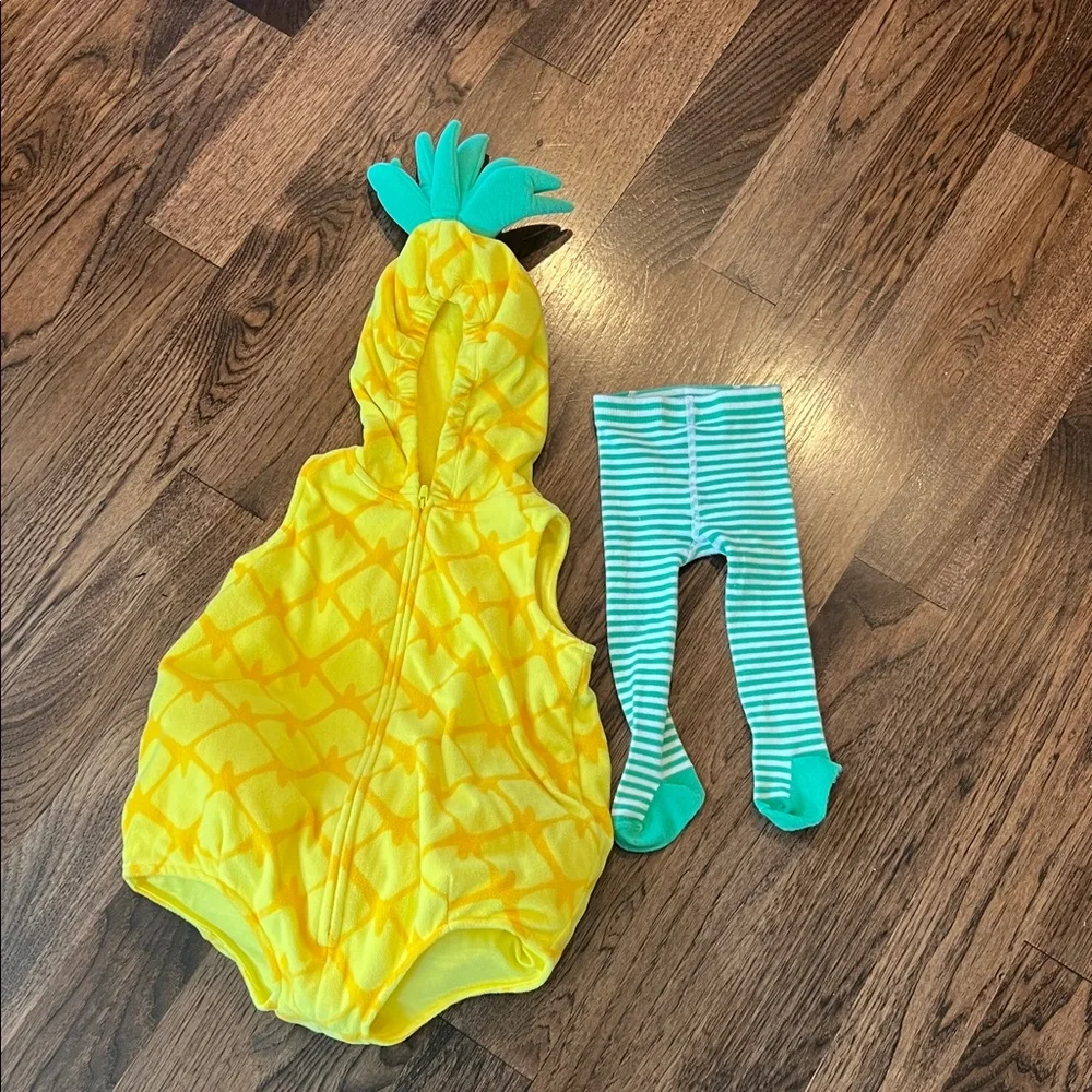 Carter's Yellow Pineapple Hooded Costume with Footed Stripe Tights 18 Months